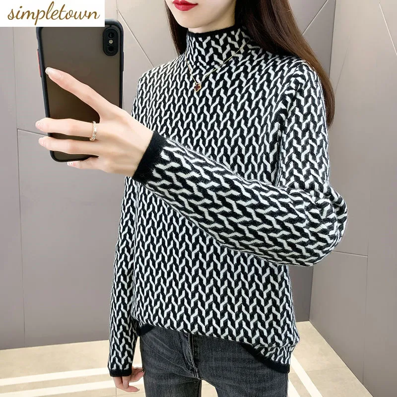 

Autumn and Winter New Thickened Half High Neck Loose and Warm Women's Sweater Versatile Fashion Knitted Sweater