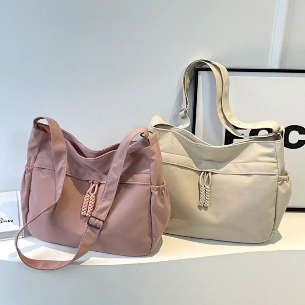 Nylon Crossbody Bags Solid Color High Capacity Casual Totes Bag with Zipper Multiple Pockets Shopping Bags for Women Girls