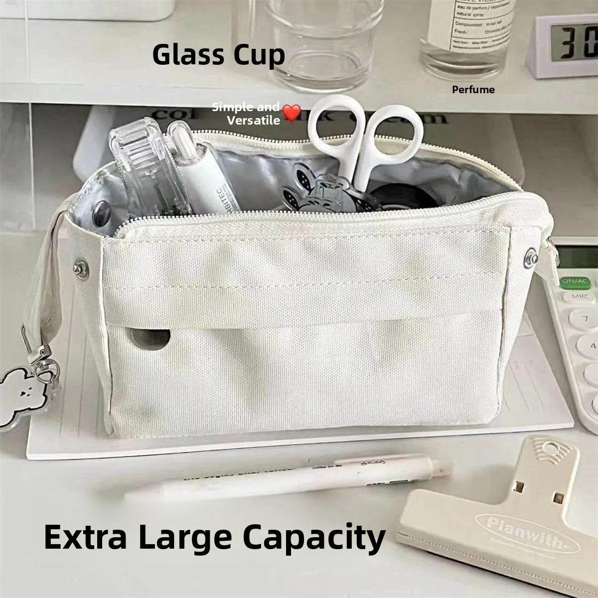 Simple High Aesthetic Dual Layer Large Capacity Pencil Bag Canvas Design Pure Color Storage Bag for Middle And Primary School...