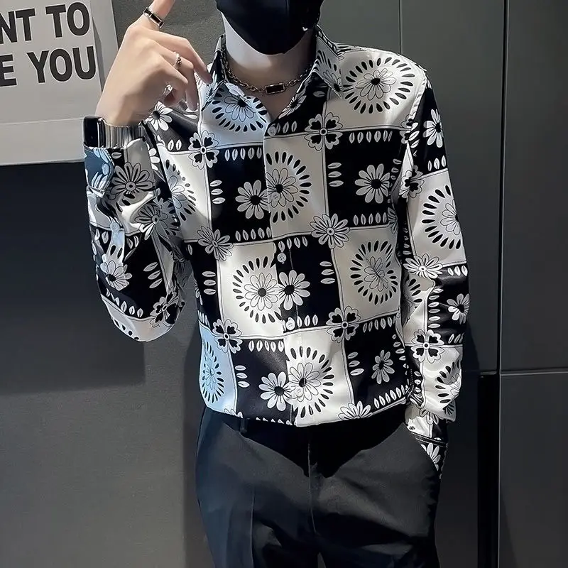 

Весенне-осенняя новая сезонная рубашка с цветочным принтом, мужская повседневная красивая рубашка, мужская одежда, модная брендовая рубашка с длинными рукавами, куртка