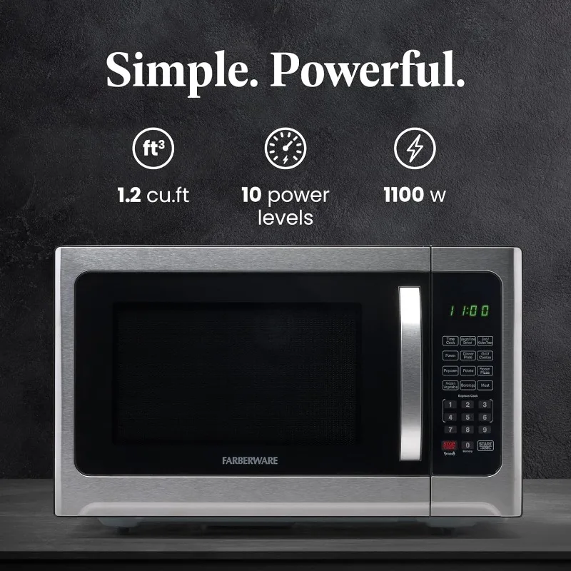 Farberware meja Microwave 1100 watt, 1.2 cu ft - Microwave Oven dengan fungsi panggangan dan kunci anak