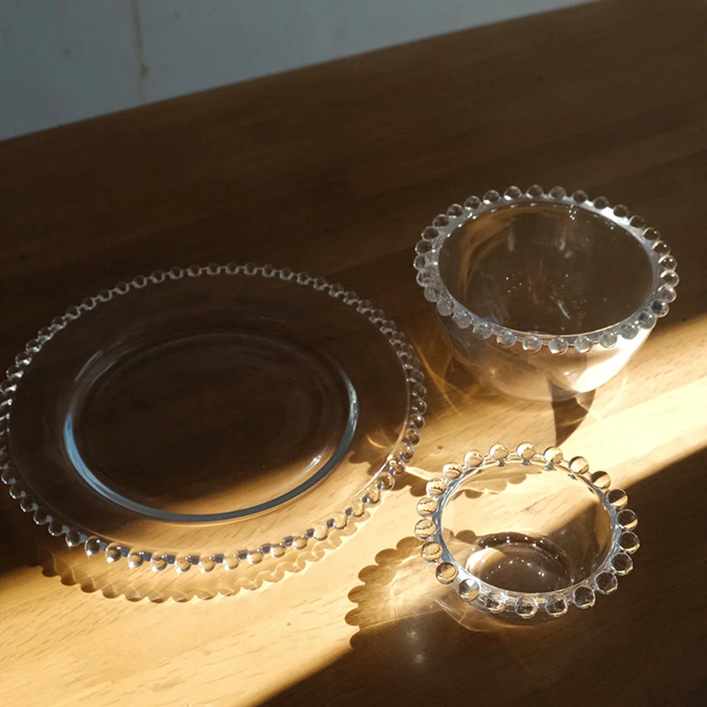 

1Pcs Transparent Pearl Edge Glass Bowl Stylish Food Serving Plate for Fruit Salad Transparent Glass Bowl Food Container