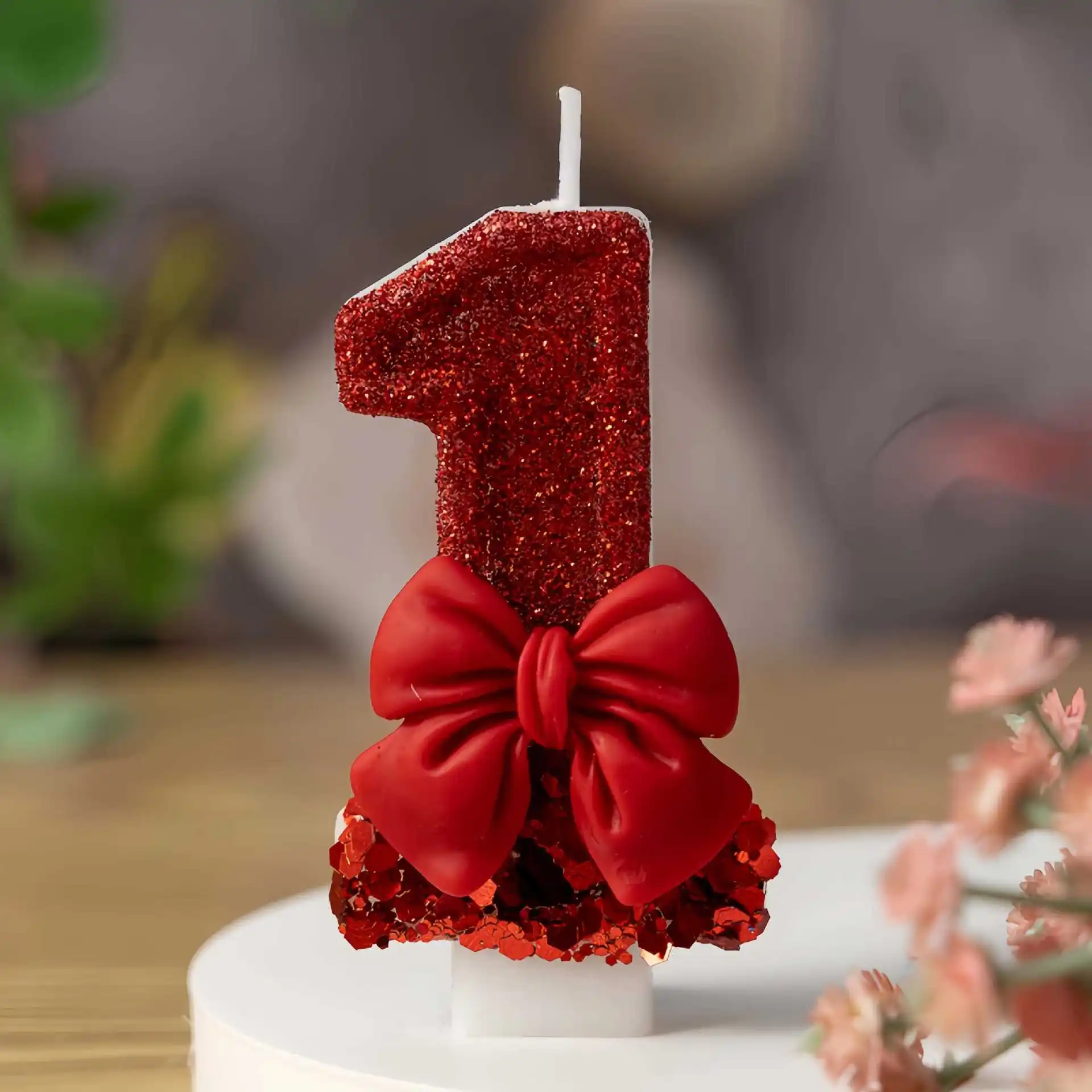 Rote Schleife Geburtstags-Digitalkerze - Kreative Kuchendekoration für Partyzubehör – Detail 5