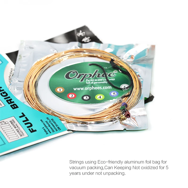 Orphee QA Acoustic Guitar Strings Hexagonal Carbon Steel Alloy Core Phosphor Bronze Wound Strings Folk Guitar Parts Accessories