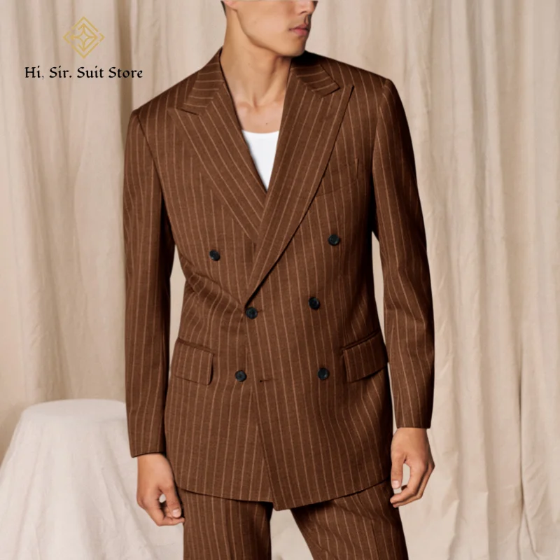 

Men's 2 Piece Suit Set Striped Double-breasted Slim Fit Solid Blazer Jacket Pants Business Wedding Prom Party Suits for Men