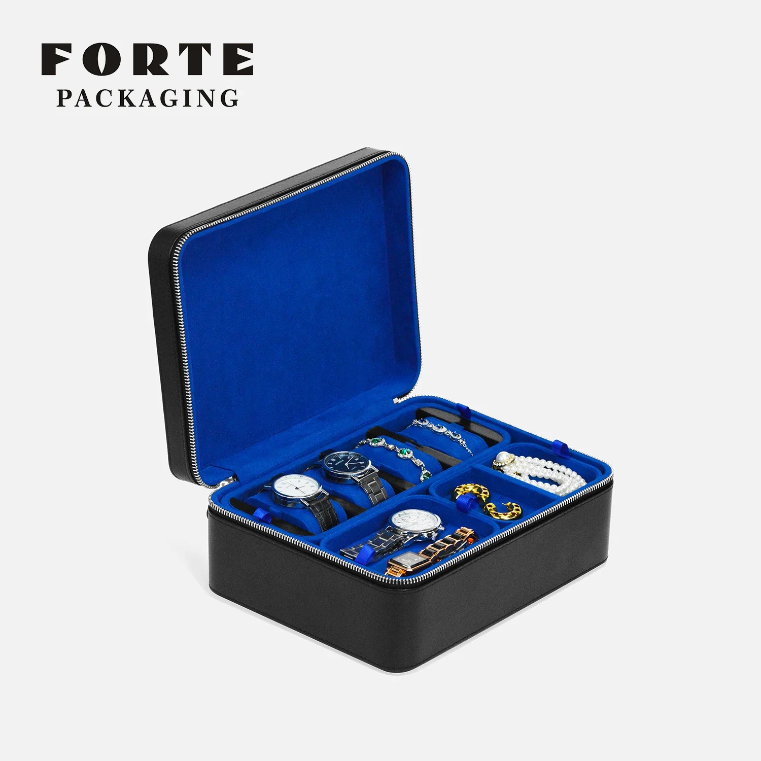 FORTE Custom Logo Pu Leather Luxurious Jewelry Box Set Travel Jewelry Organizer Portable