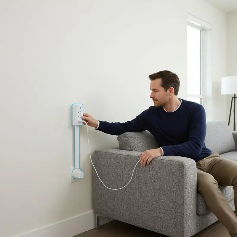 Electrical Outlet Extender 3 Rotating Plugs Adjustable Length Wall Mount Power Expansion for Home Office Convenient Access