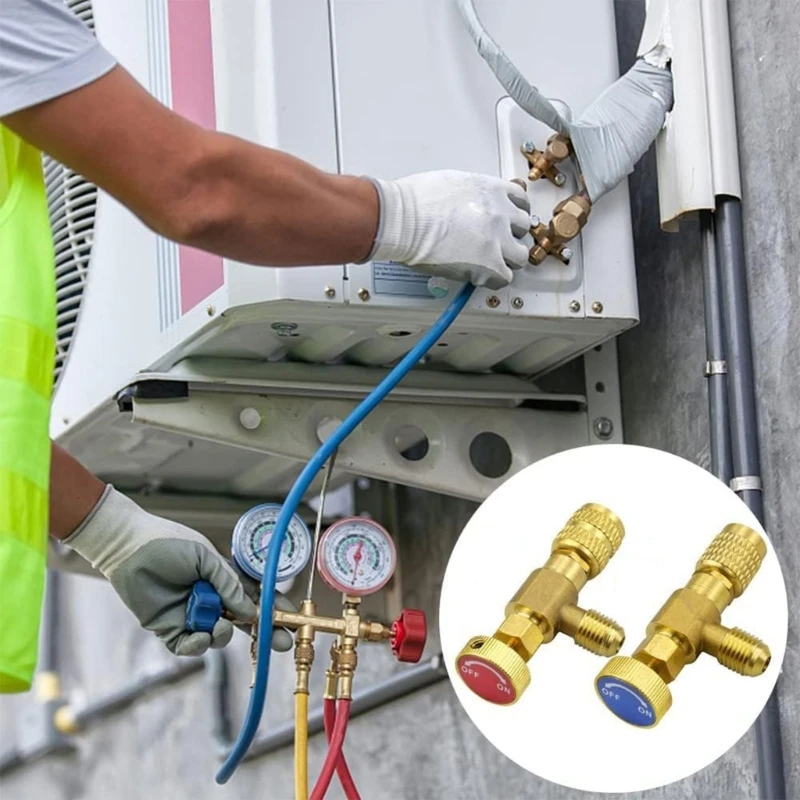 SAE1/4" 5/16" R410a R22 Air Conditioning Refrigerant Charging AC Valves Brass Adapter Liquid Fluorine Safety Flow Control Valves