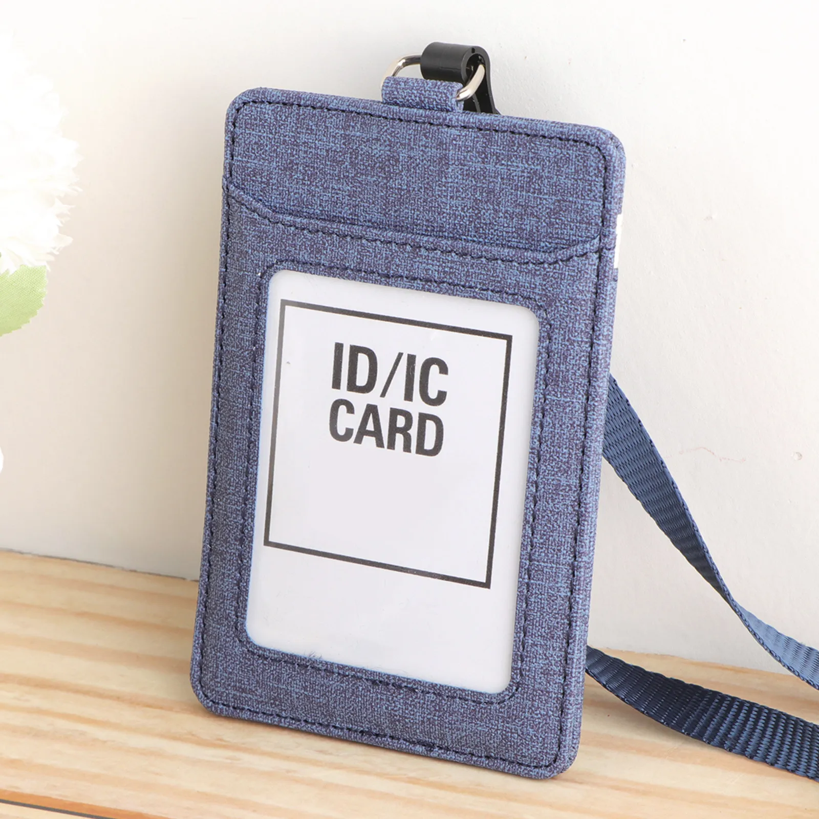 Vertical Cloth Badge Holder with Detachable Lanyard 3-Slot Id Card Case Front Window Protection for Nurse Employee