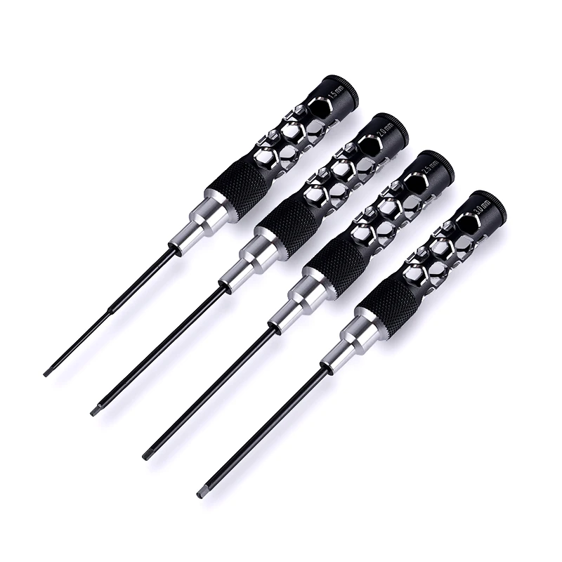 Präzisions-Sechskantschraubendreher-Set, 1,5 mm, 2,0 mm, 2,5 mm, 3,0 mm, 4 Stück, schwarz, mit hohlem, rundem Griff, für RC-Auto-Modellteile. – Detail 1