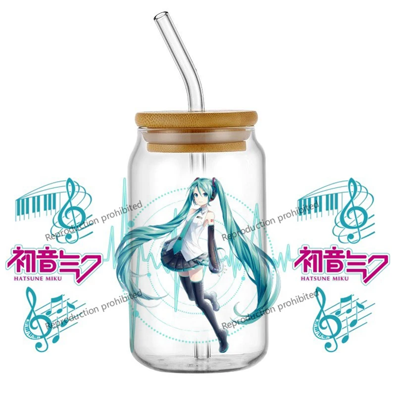 

High Quality Hatsune Miku UV DTF Cup Mug Wraps Car Sticker DIY Deca For 16oz Libbey Glass Creative Cup Label