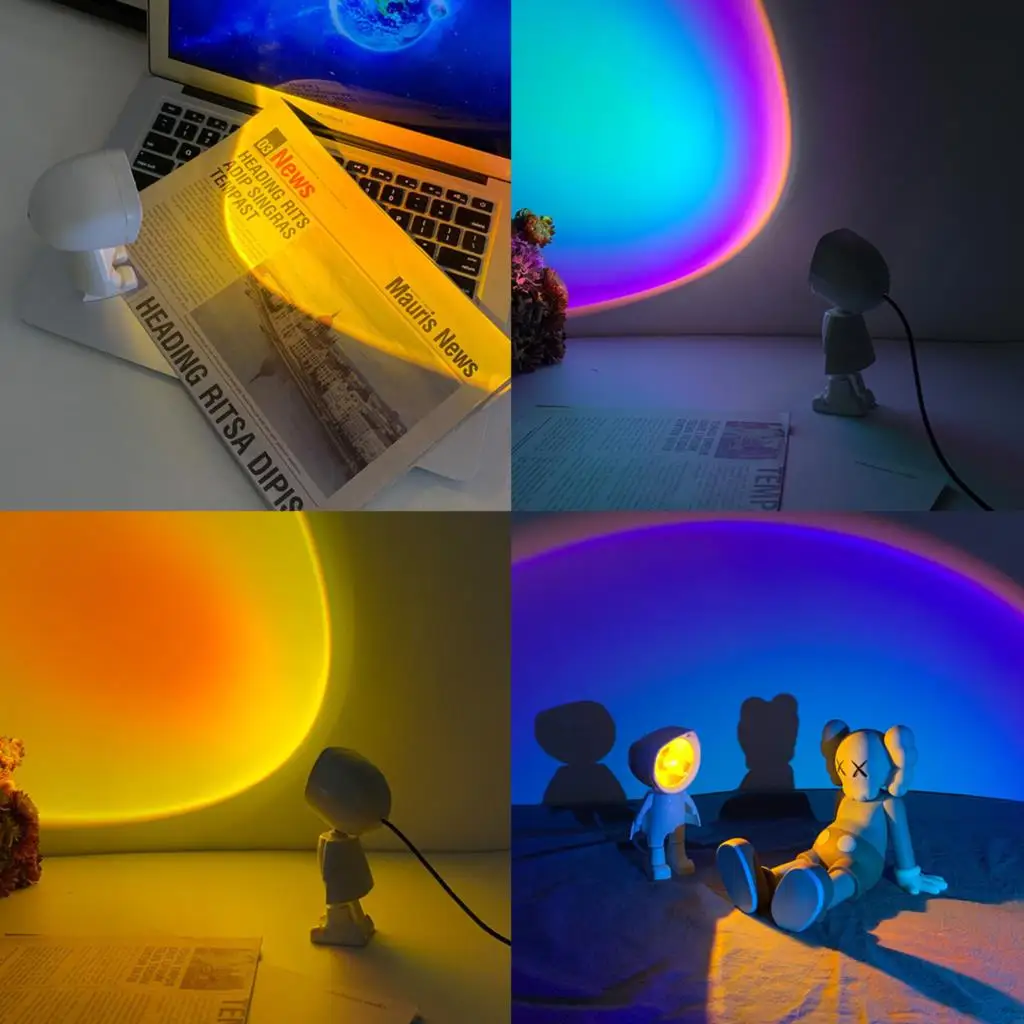 Battery Astronaut Robot Rainbow Projection Sun Lamp Table Night Light Sunset Lamp Infinite Dimming Bedroom Atmosphere Light