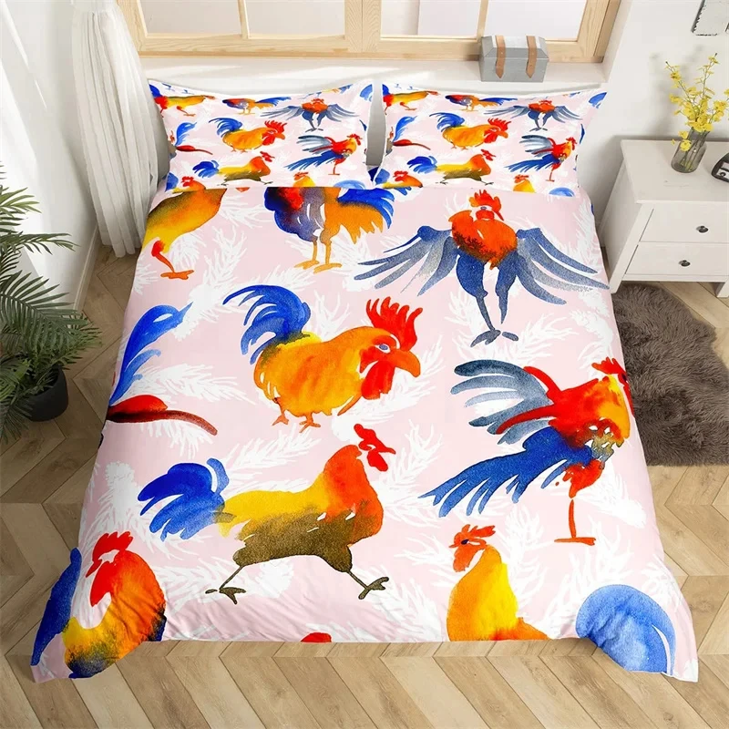 Imagem -02 - Print Rooster Farm Animal Cartoon Conjunto de Cama Capa de Edredão Cama Colcha Fronha Consolador Rei Queen Size Meninos Adulto 3d