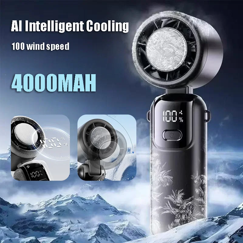 Ventilador Eléctrico Portátil Mi Refrigeration de 4000 mAh, Ventilador Turbo de Alta Velocidad, Plegable, con Paquete de Hielo para Colgar en el Cuello, Ventilador Pequeño para Oficina y Exteriores
