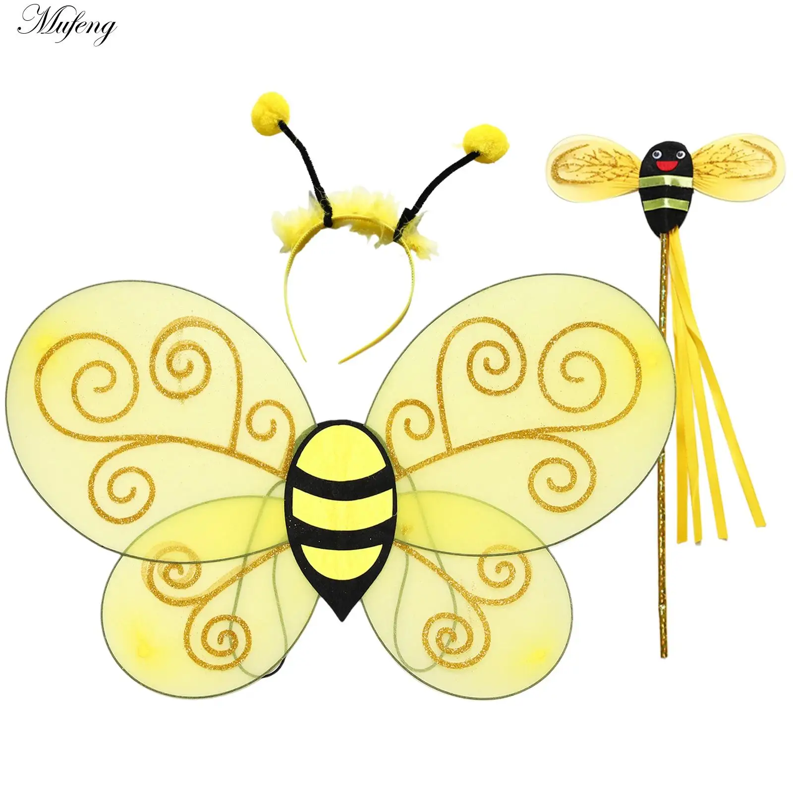

Костюм джмеля для детей и взрослых, карнавальный костюм пчел, повязка на голову с ушками, волшебная палочка с крыльями бабочки для Хэллоуина, косплея, вечеринки