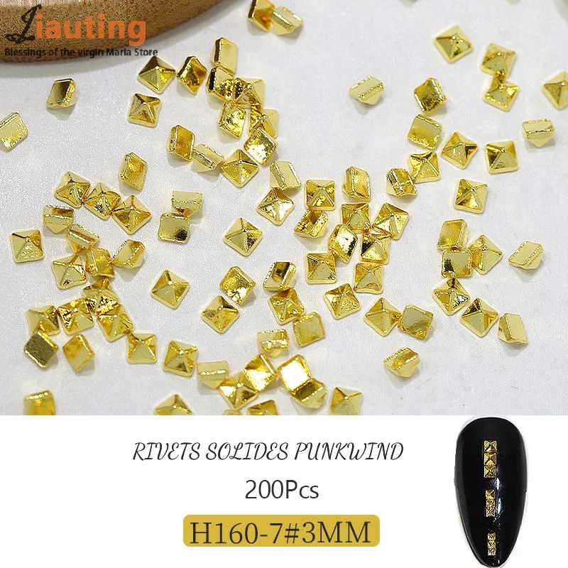 200Pcs Metal Rivet Nail Ornament Gold/Silver Charms 1/1.5/2/3mm Square Punk Spikes Studs Tip Decoration DIY Crafts Manicure