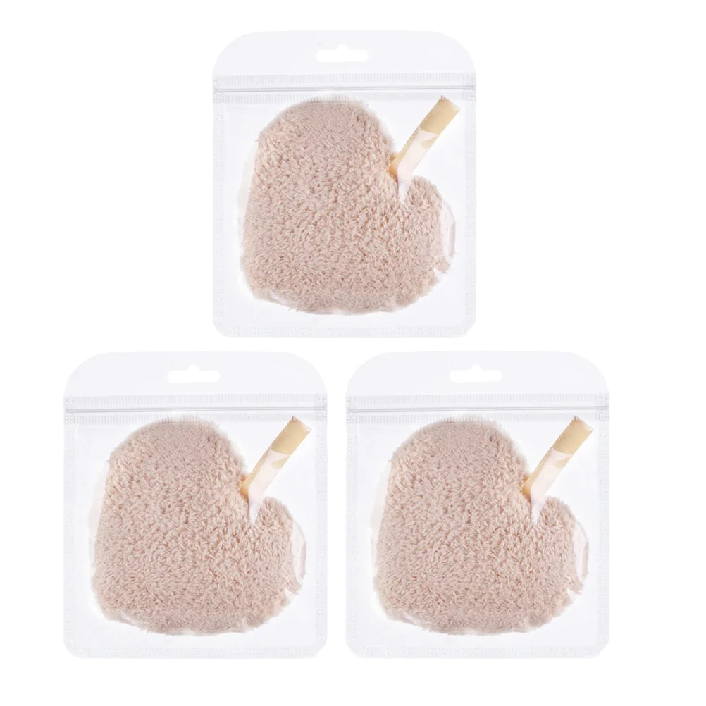 3pcs Heart Shape Makeup Removal Pads Soft Reusable Cleaning Facial Powder Puff Supplies For Women Pink
