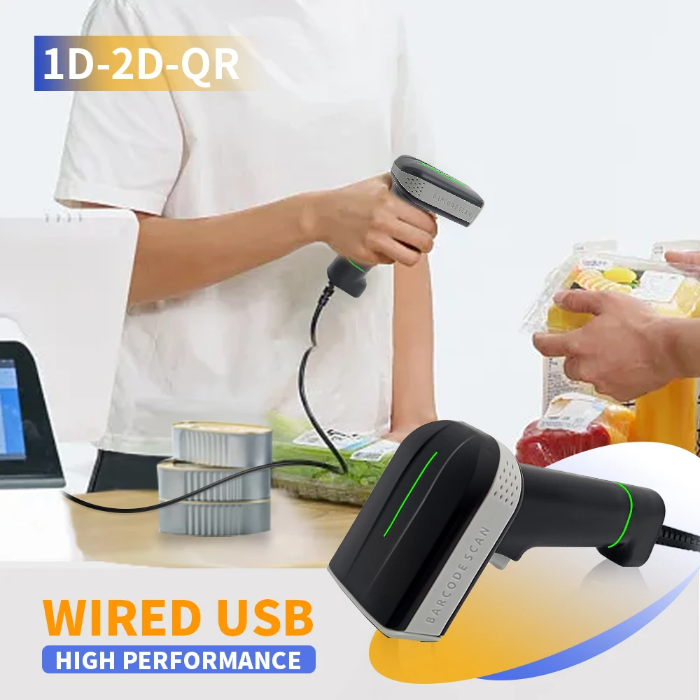 

Портативный USB-сканер документов 835D (1D/2D) с проводным подключением, автоматическим считыванием QR-кодов, PDF417, Data Matrix и функцией мобильной оплаты