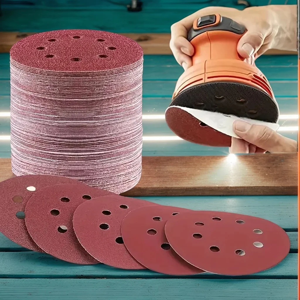 5 بوصة 80 حصى أكسيد الألومنيوم الرملي أقراص 8 حفرة هوك حلقة لطاحونة الهواء المعادن الخشب تلميع الأحمر المخملية