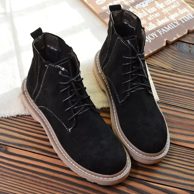 British Style Retro Suede Round Head Women Boots Booties College Wind Simple Versatile Flat Shoes Fashion Casual Single  Shoes