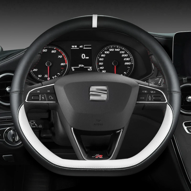 Microfiber Leather Car Steering Wheel Cover Non-Slip 38cm For Seat Tarraco Arona Ateca Ibiza Toledo Mii Leon Arosa Exeo ST FR - Image 3