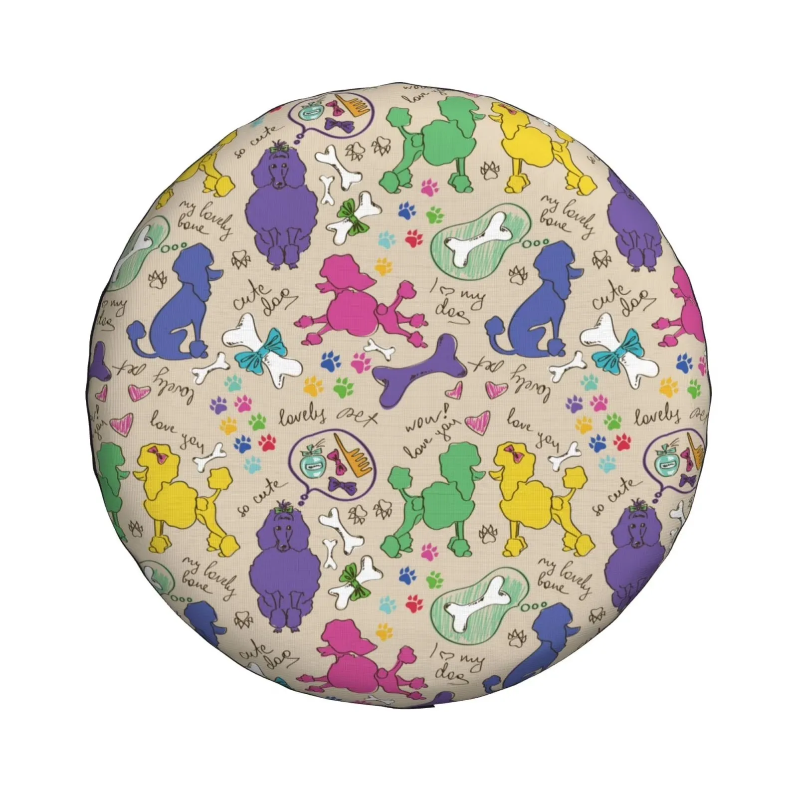 Colorful Poodle Dog Pattern Spare Tire Cover Waterproof Dustproof Universal Fit for SUV