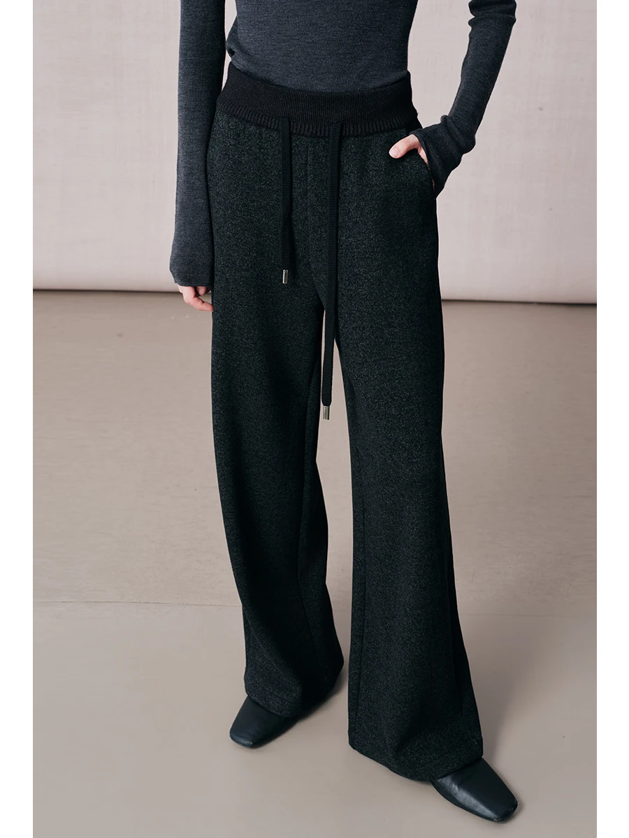 

High Waist Fce Lined Wide Leg Pants ey Woolen Cotton for Women Winter Casual Comfortable Skin-friendly Trousers