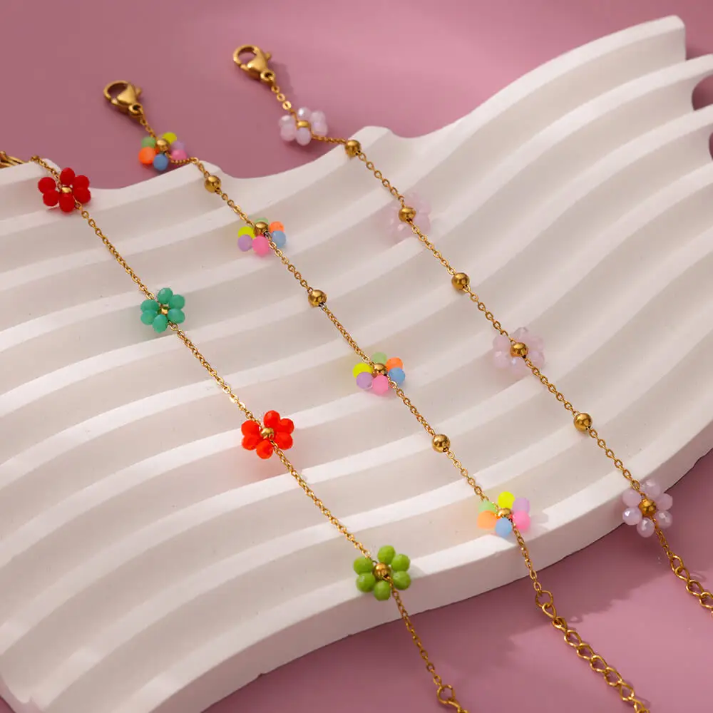 

Gold Color Stainless Steel Bracelets For Women Elegant Colorful Flowers Bracelet Female Fashion 2024 Trend Jewelry Gift