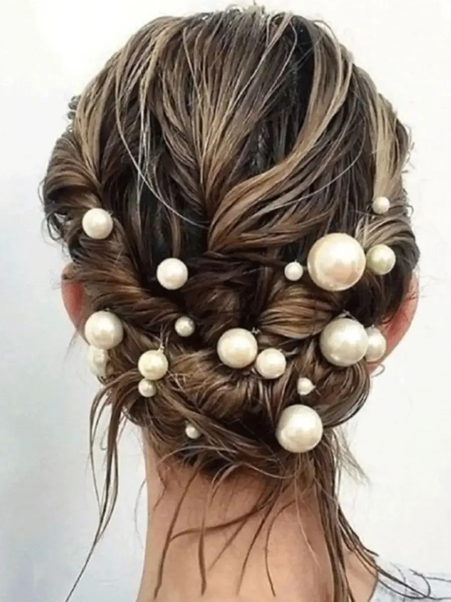 Accessoires de cheveux de mariée 18 pièces Épingles à cheveux en forme de U en perles Barrette en métal Ensemble de diadème de mariage Outils élégants pour chignon Cadeau pour elle