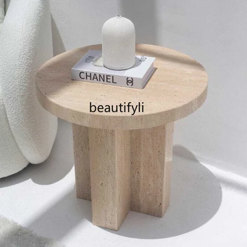 

Natural travertine edge few household small apartment living room sofa side table leisure small round table wabi sandy wind2936