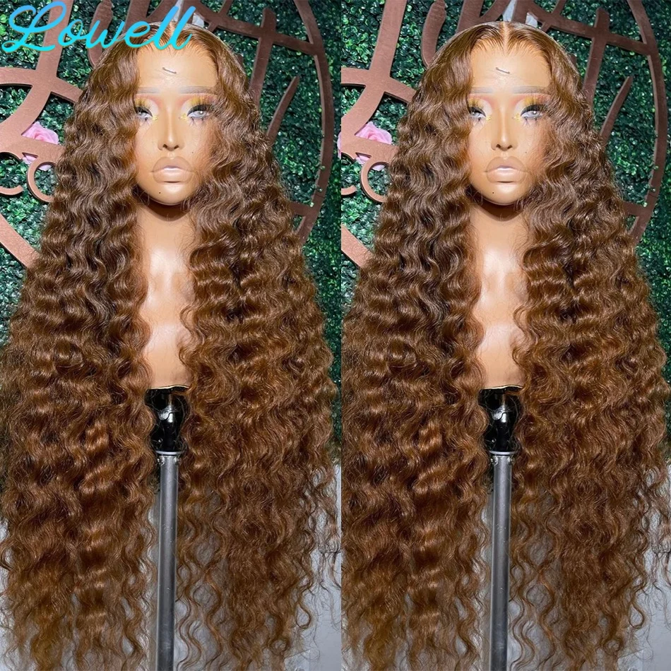 

200 Плотность Волна Воды Вьющиеся Парики Человеческие Волосы Шоколадно-Коричневый 13x4 13x6 HD Парик Фронта Шнурка Предварительно Сорванные Глубокие Волны Парик Фронта Шнурка