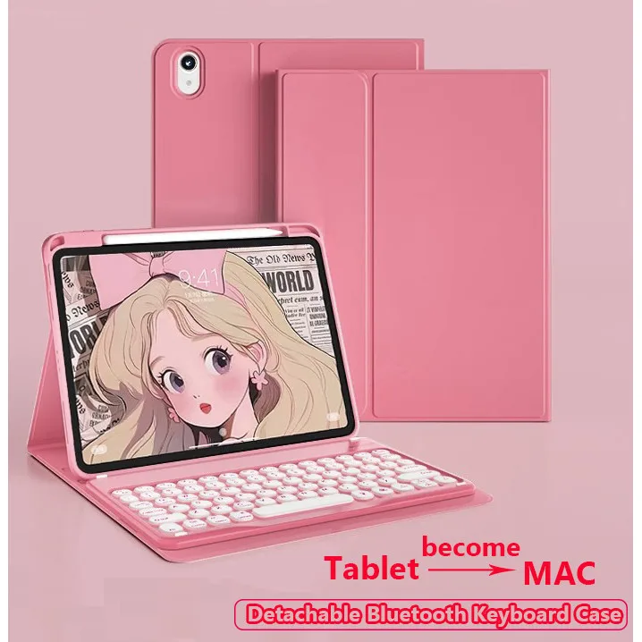 حافظة مع لوحة مفاتيح لجهاز IPad 11th Generation A16 Pro 11 2024 10th 10.2 9th 8 7th Air 5 4 3 Pro 2 1 9.7 5th 6th مع فتحة قلم رصاص