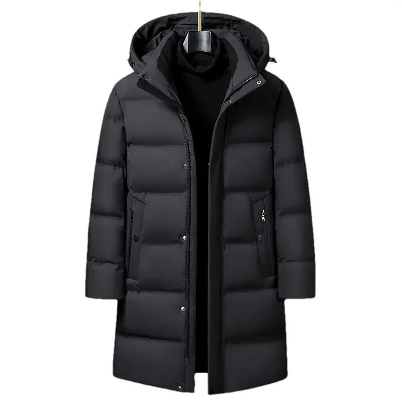 Nuova giacca invernale colletto con cappuccio caldo piumino Parka uomo bianco piumino d'anatra tasca cappotto addensato moda cappotto lungo M-4XL