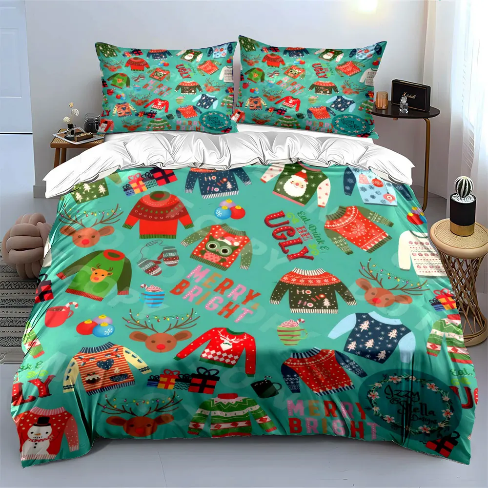 Christmas Sweater Set Holiday Décor Soft Skin-Friendly Bedding Set Includes 1 Duvet Cover And 2 Pillowcase, Gift