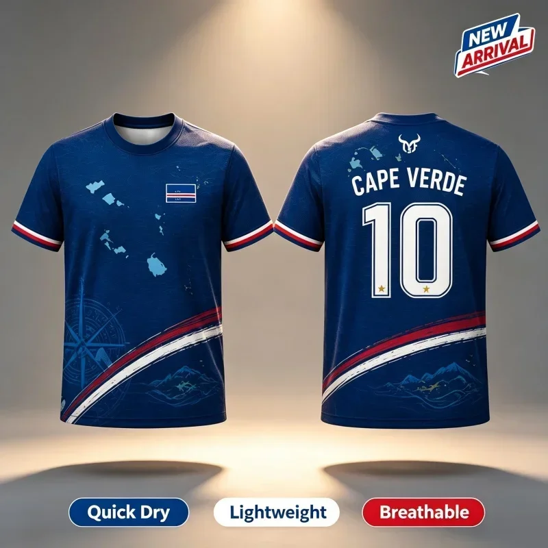 Cape Verde 3D Printed Jersey 2026 New Men's Women's Quick Drying Breathable Football Training Suit Casual Parent-child Outfit