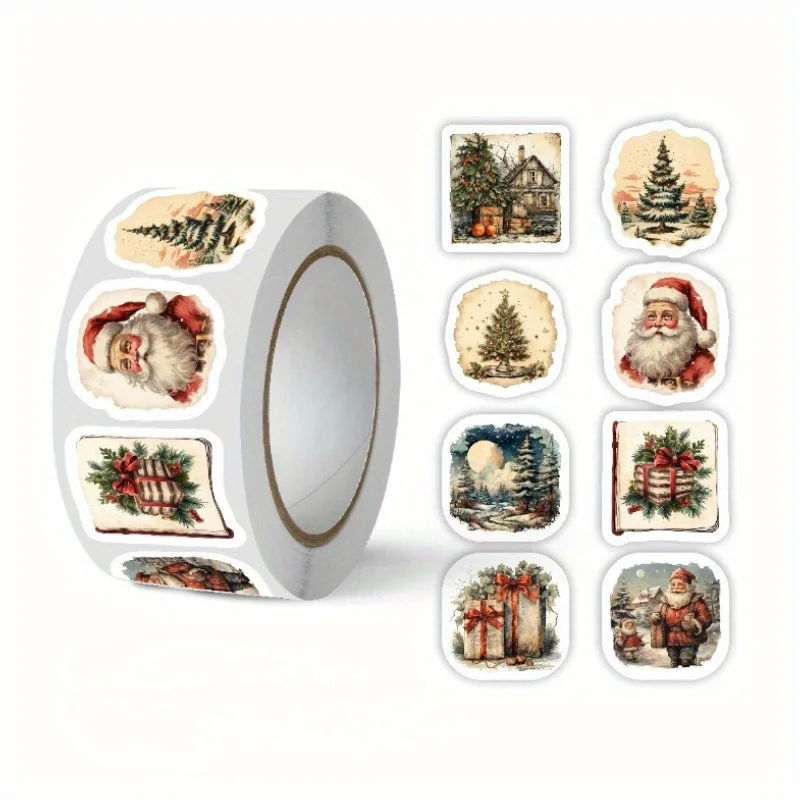 250 Stück Vintage-Weihnachtsaufkleber, selbstklebend, Geschenkverpackung, Karte, Scrapbooking, Weihnachtsbaumdekoration, festliches Bastelzubehör