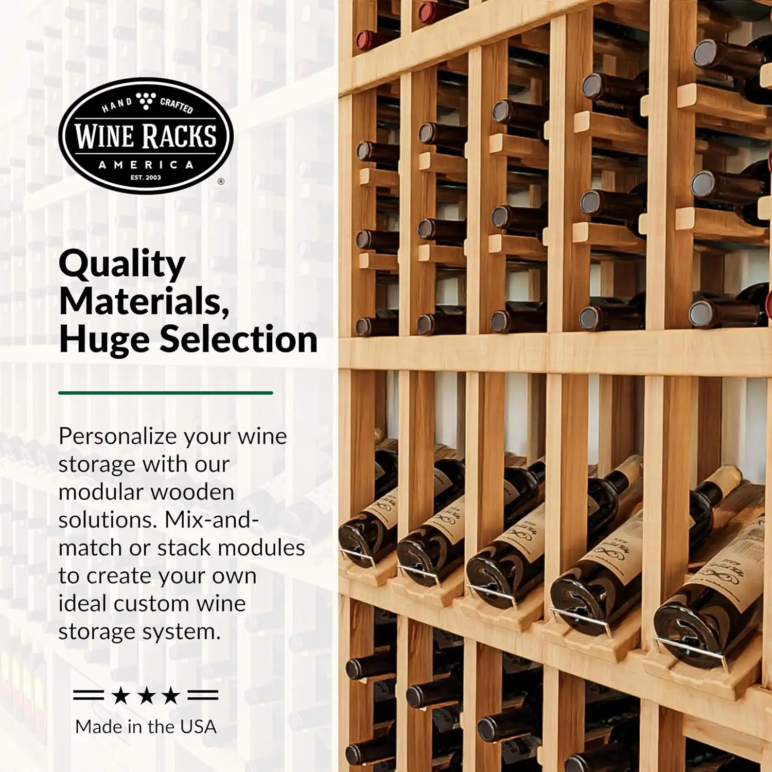 Living Series Deluxe Wine Rack - Durable and Modular Wine Storage System, Pine Unstained - Holds 36 Bottles