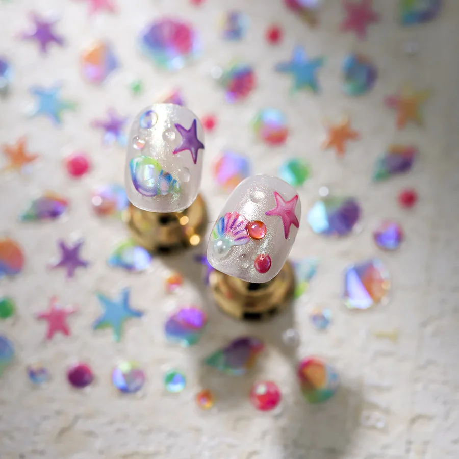 Pearl Shell Jellyfish Conch Starfish Sea Wave Self-adhesive Nail Art Sticker Dreamy Summer Ocean Series Manicure Decal Wholesale