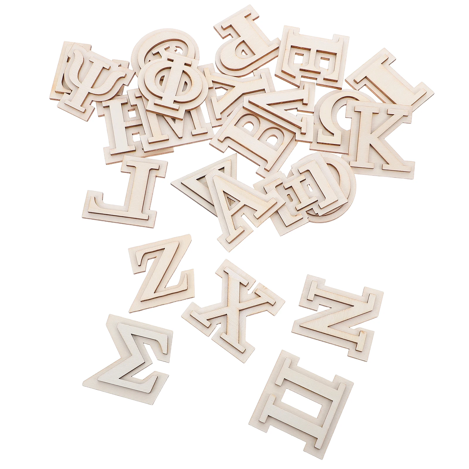 

24pcs Wooden Greek Letters Small Unfinished Alphabet Double Layer Craft Letters For Diy Wall Art Home Decor Craft Supplies Wood