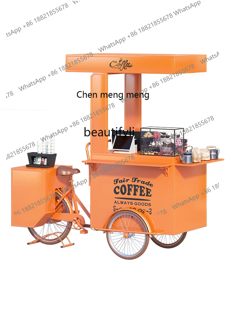 cc182Mobile Coffee Cart Multifunctional Sales Cart Decorations Reverse Ride Stall Outdoor Tricycle