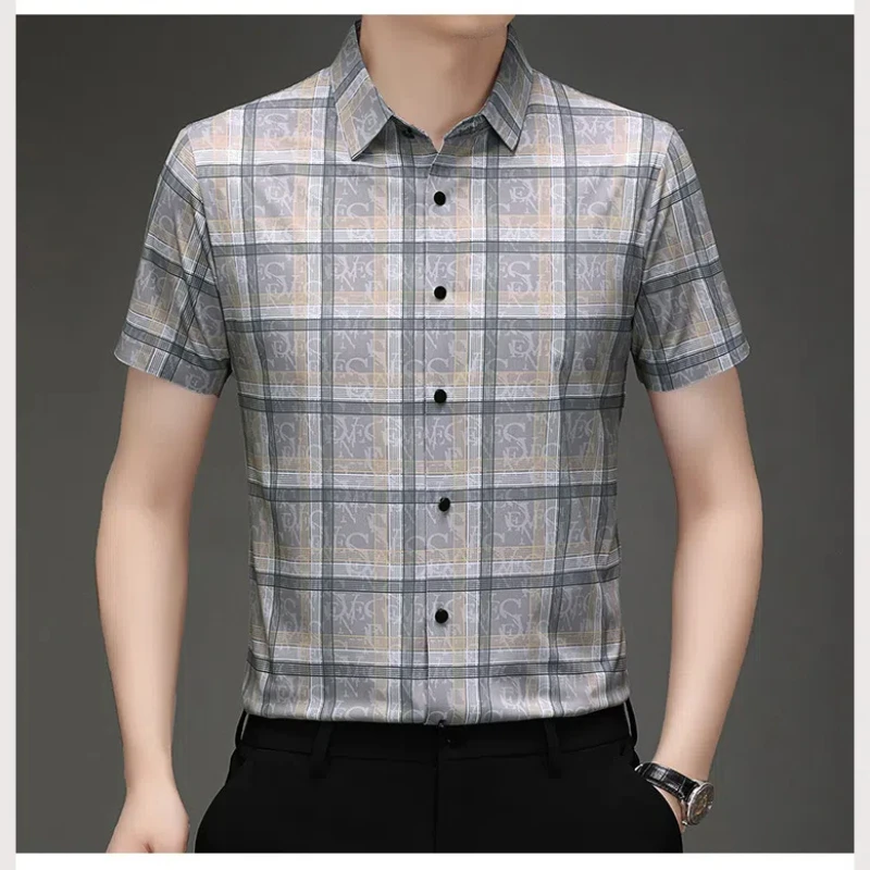Plaid Printed Shirt Men's Business Casual Versatile Lapel Short-sleeved Men's Shirt