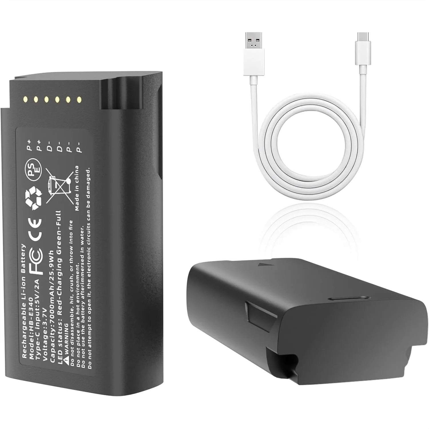 

2 Pack Replacement Battery for eufy Security Video Doorbell E340, 7000mAh Rechargeable Lithium-ion with Type-C Cable