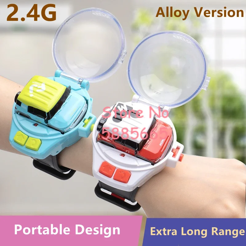 Electric MINI Portable Cute Cartoon RC Car Model 2.4G Alloy LED Lighting Recharge Watch Wrist Remote Control Racing Car Kids Toy