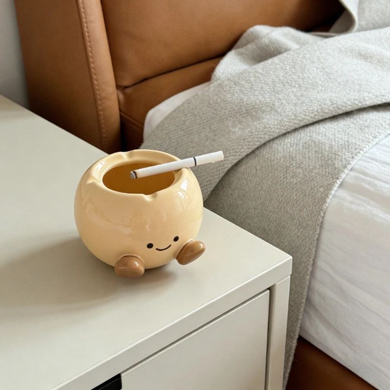 Cute Chubby Chestnut Hand Painted Underglaze Ceramic Ashtray with Lid Unique Decorative Smoking Tray for Home Desktop Ornament