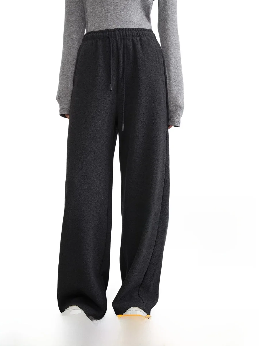 

Женские повседневные брюки с широкими штанинами из текстурированной смесовой шерсти и полиэстера, с завышенной талией, простые, теплые, для повседневной носки