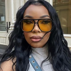 Vintage Double Bridge Yellow Sunglasses Women Oversized Square Frame Luxury Shades Sun Glasses Female Pilot Eyewear