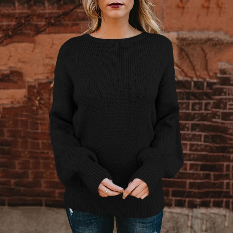 Venda direta da fábrica amazon europeu e americano outono inverno feminino em torno do pescoço pulôver de malha solta laço camisola sol