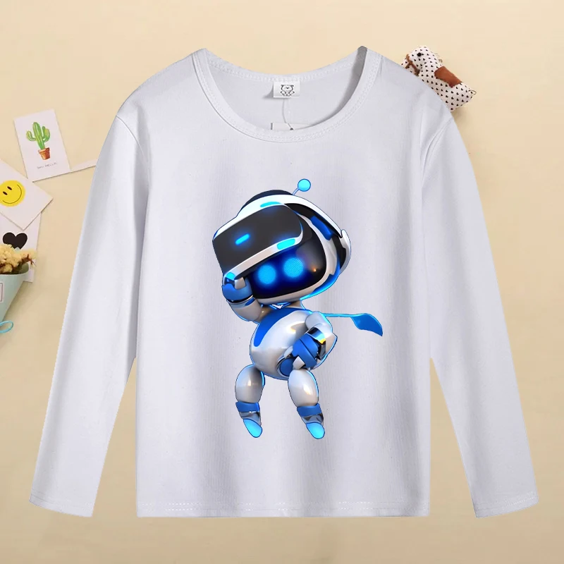 Astro Bot Kids Long-sleeved Tops Cute Cartoon Figure Printed T-shirt Boys Fashion Casual T-shirt Autumn Children\'s Clothing