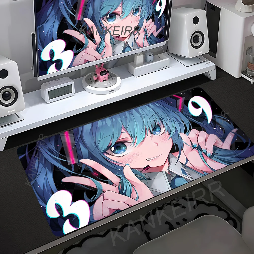 Großes Gaming-Mauspad H-Hatsune Miku Mousepad PC Gamer Schreibtischunterlage Bürodekoration Mausmatte E-Sports Playmat Spielzubehör