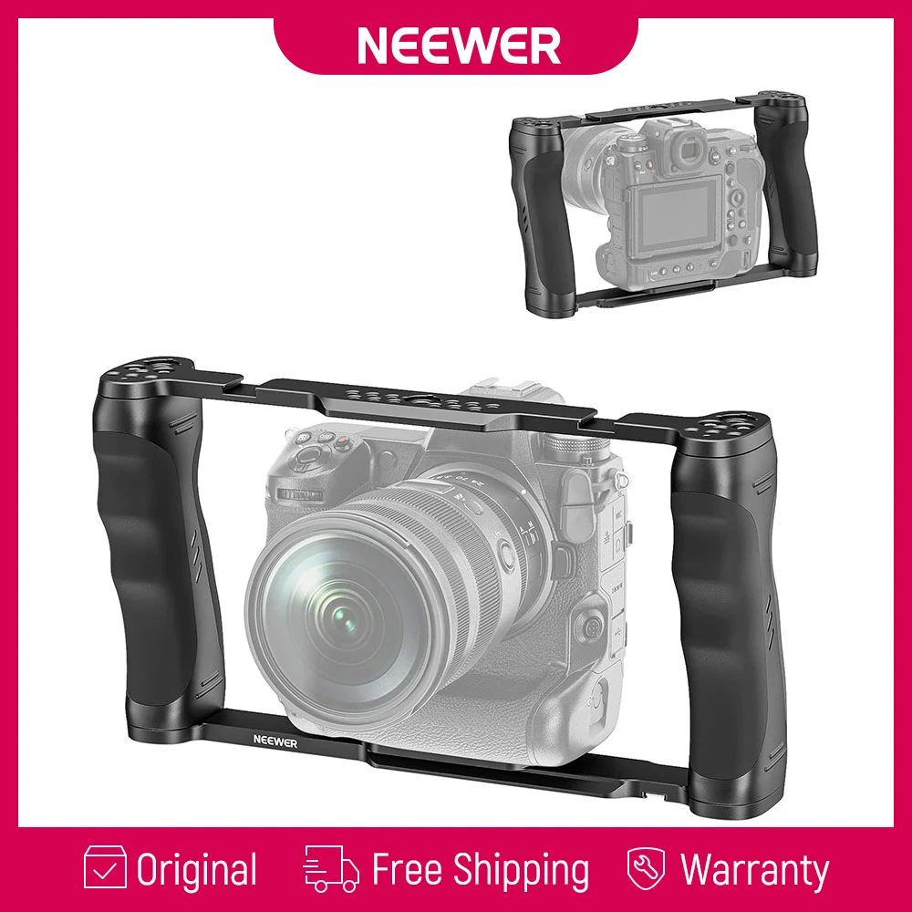 NEEWER Videokamera-Cage mit Arca-Basis, Doppelgriffen, 3/8-Zoll-ARRI-Halterung und 1/4-Zoll-Gewinde, Universeller Stabilisator Kompatibel mit NEEWER 15mm Basisstangen